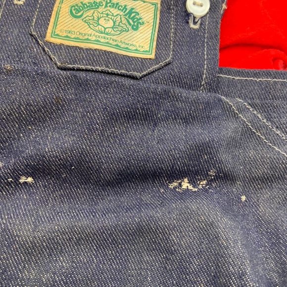 Vintage 1983 Cabbage Patch Kids Retro Denim Overalls with Red Shirt Outfit - Picture 5 of 16